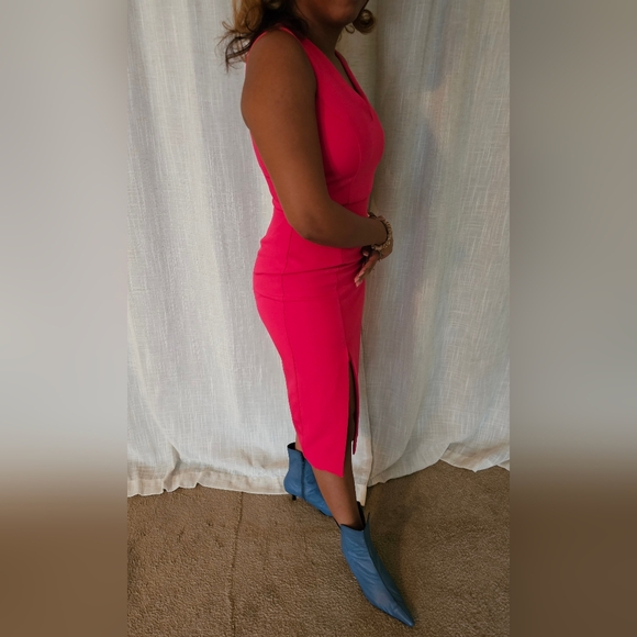 Gabrielle union pink split dress 2 New York company pink midi work date - Picture 2 of 6